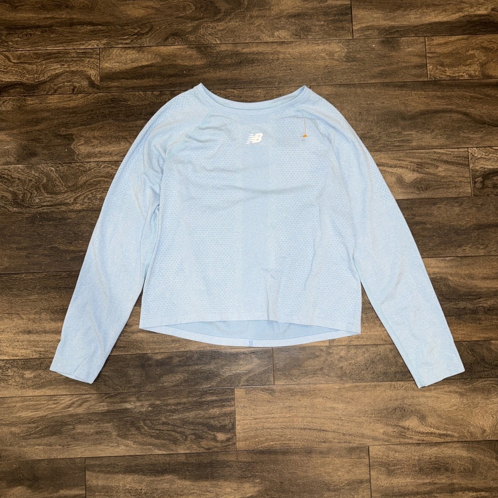 New Balance Athletic Compression Running Top Women's Size L Heather Light Blue